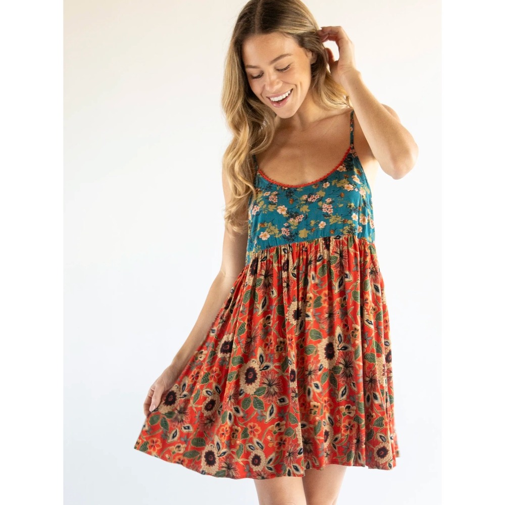 Natural Life Gigi Floral Mini Dress Boho Mixed Print Medium